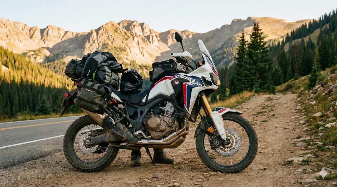 Dual-sport bike on mixed terrain