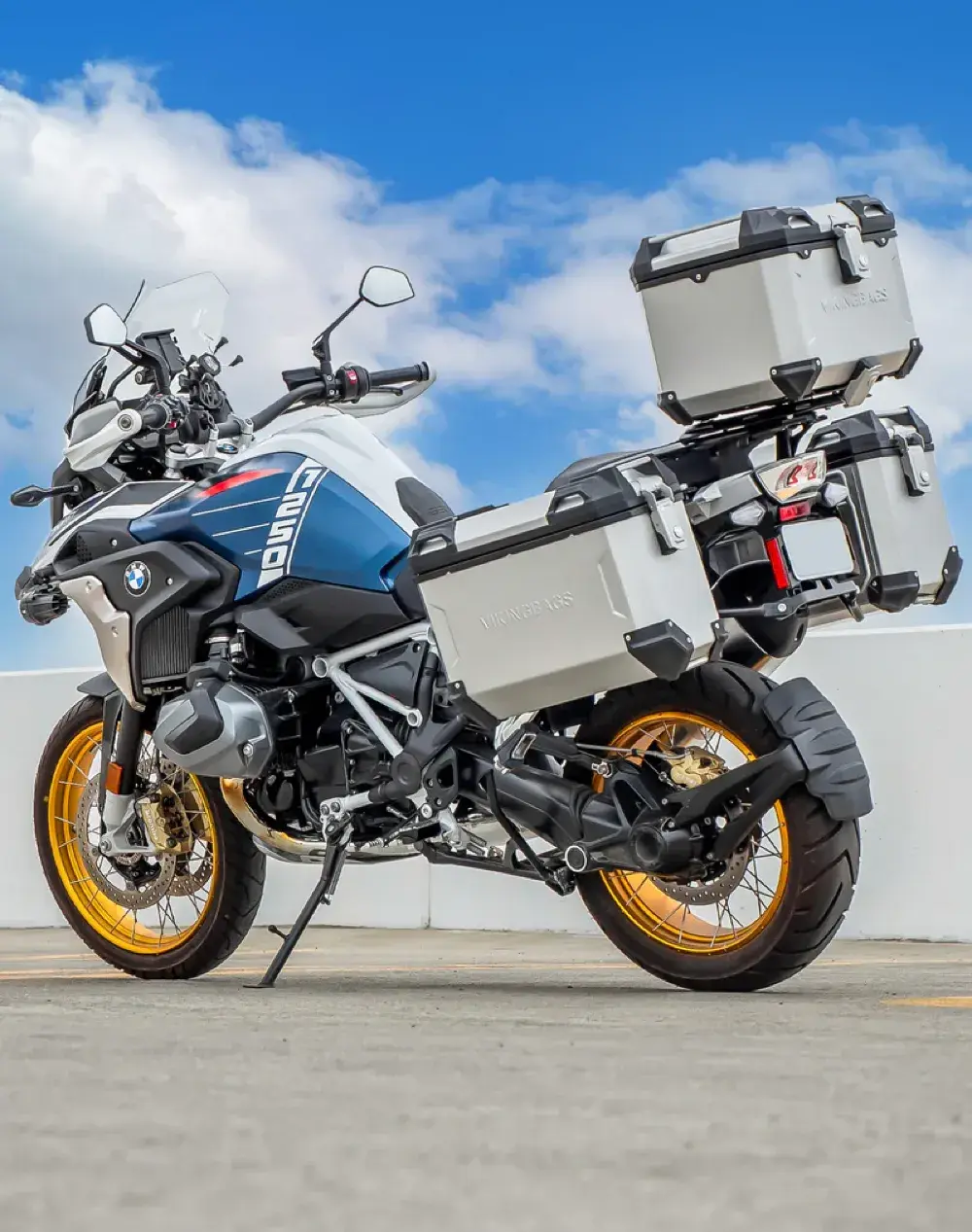 BMW R 1250 GS fully loaded with Viking Bags aluminum luggage system