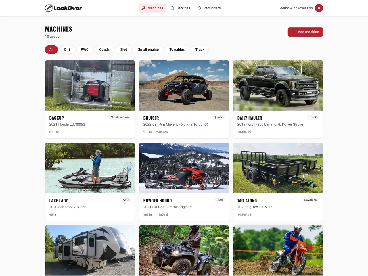 The LookOver web companion garage in a browser