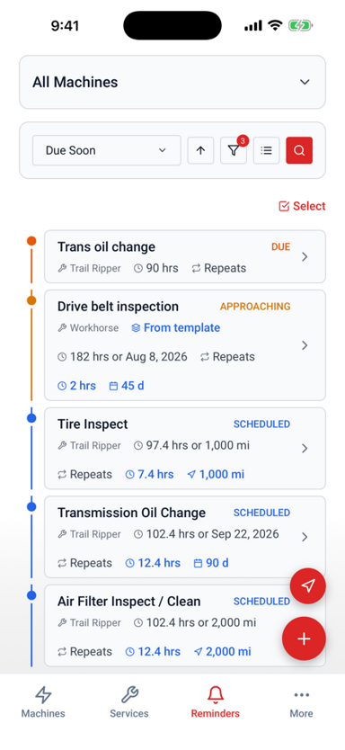 LookOver reminders screen
