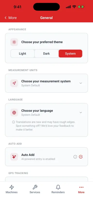 The LookOver preferences screen for units, defaults, and appearance