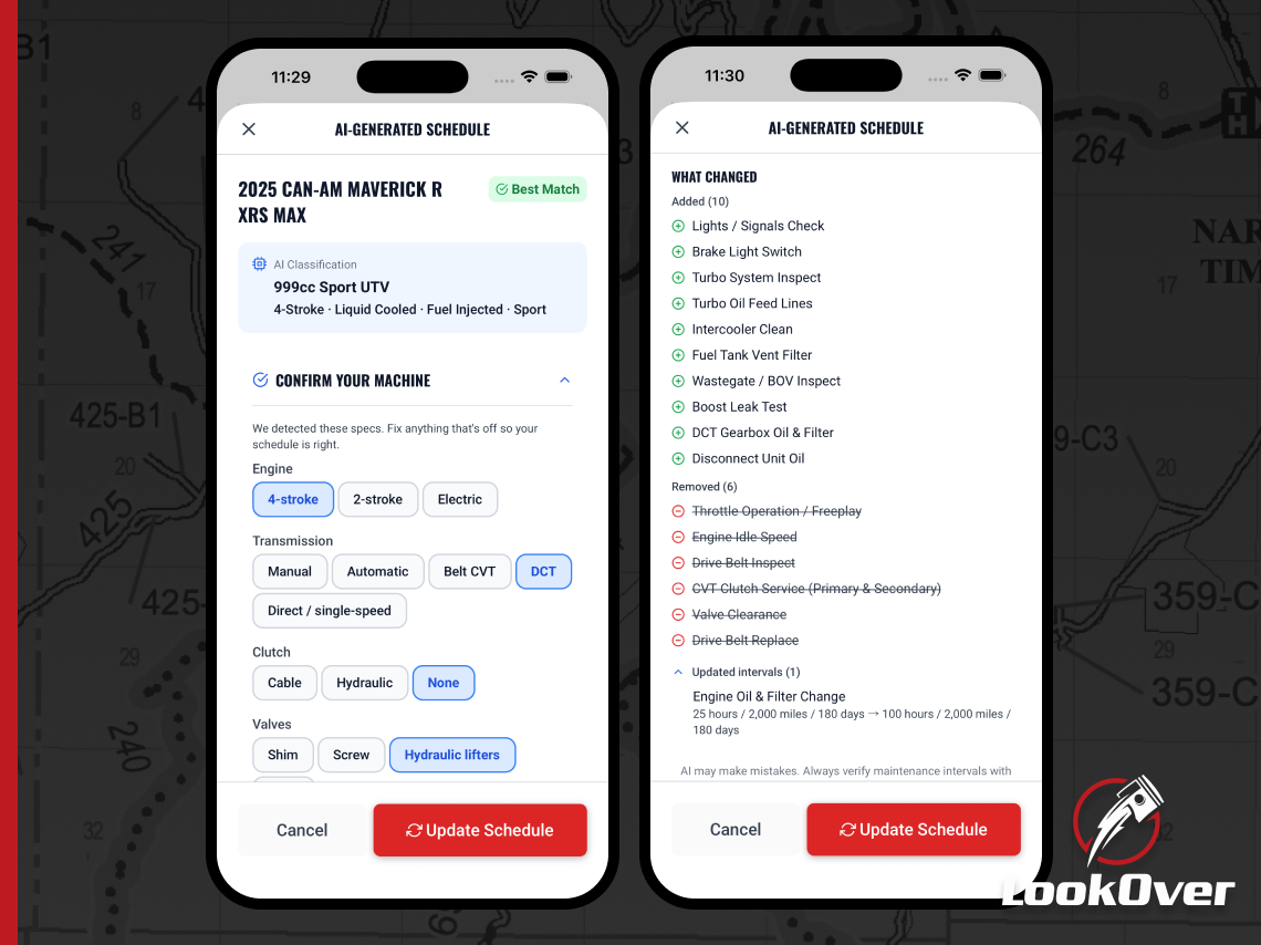 Re-scanning a machine's maintenance schedule in LookOver