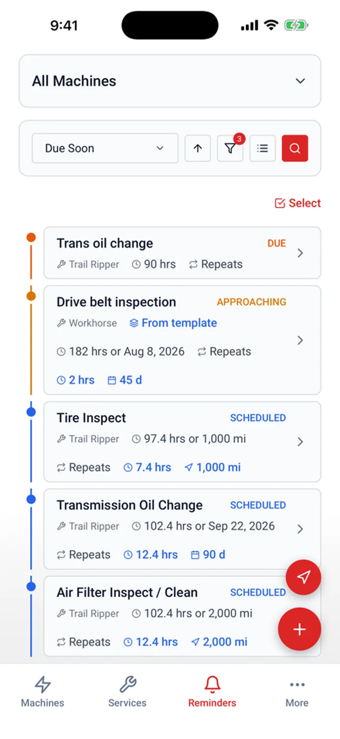 The reminders list where you can complete several at once